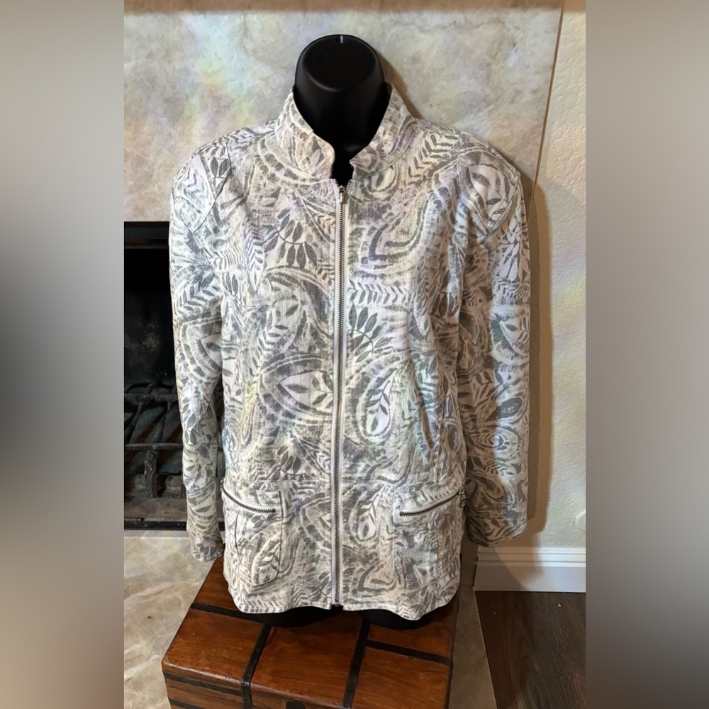 Chico's Gray Patterned Bomber Jacket - image 2